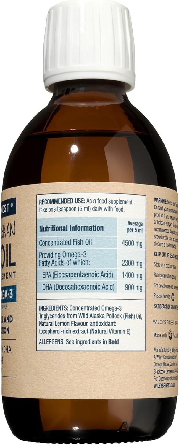 Wiley'S Finest Wild Alaskan Fish Oil Peak Omega-3 Liquid Supplement - 2300Mg Epa And Dha Omega-3S - Lemon Flavor - 8.45 Oz (50 Servings) : Health & Household