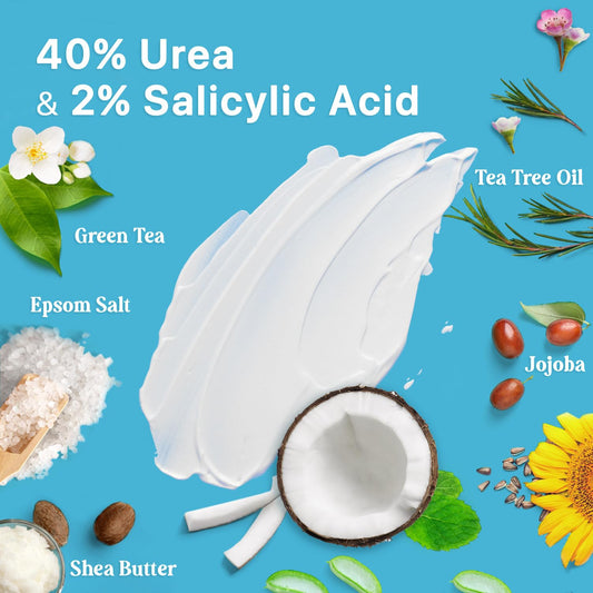 Ebanel Urea Cream 40% plus Salicylic Acid, 2-Pack Foot Cream for Dry Cracked Feet Heels Knees Elbows Hands Repair Treatment, Foot Moisturizer Corn Callus Dead Skin Remover Toenail Softener for Feet