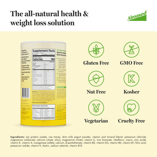 Almased Meal Replacement Shake - Low-Glycemic High Plant Base Protein Powder- Nutritional Weight Health Support Supplement - Original Flavor - 17.6 Oz