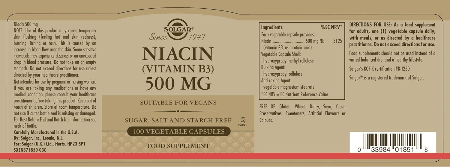 Solgar Niacin 500 Mg, 100 Ct