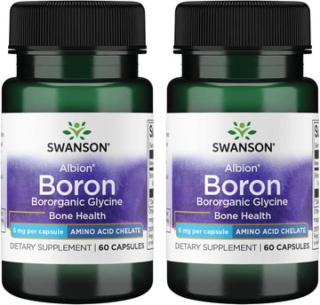 Swanson Boron From Albion - Boroganic Glycine Supplement Supporting Joint Health '&' Bone Health - High Absorption Formula May Support Overall Balance - (60 Capsules, 6Mg Each) 2 Pack