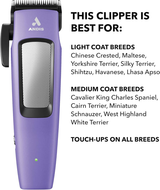 Andis Easy Clip Adjustable Blade Cordless Ii Dog Clipper, 10 Piece Kit, Lithium-Ion Battery, Purple, 560017