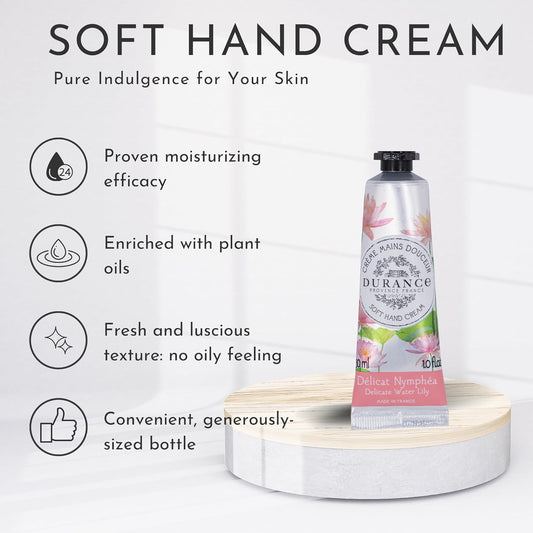 Durance Soft Hand Cream For Women (30Ml) With Delicate Water Lily Scent Enriched With Sweet Almond Oil | Women’S Moisturising Cream For All Skin Types
