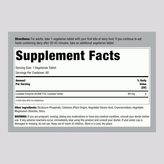 Piping Rock Fast Acting Dairy Relief Lactase Enzyme | 60 Tablets | 9000 Fcc | Dietary Supplement | Vegetarian Premium Formula | Non-Gmo, Gluten Free