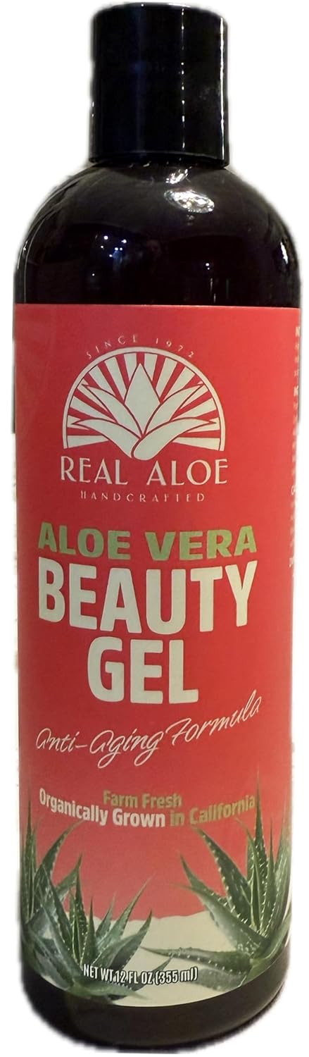 Real Aloe Beauty Gel - California Farm Fresh - Hand Selected Organic Aloe Vera, Vitamin C, Msm, Hyaluronic & Polyglutamic Acid, Agar, Rapid Absorbing, Smoothes & Hydrates (12 Fl Oz)