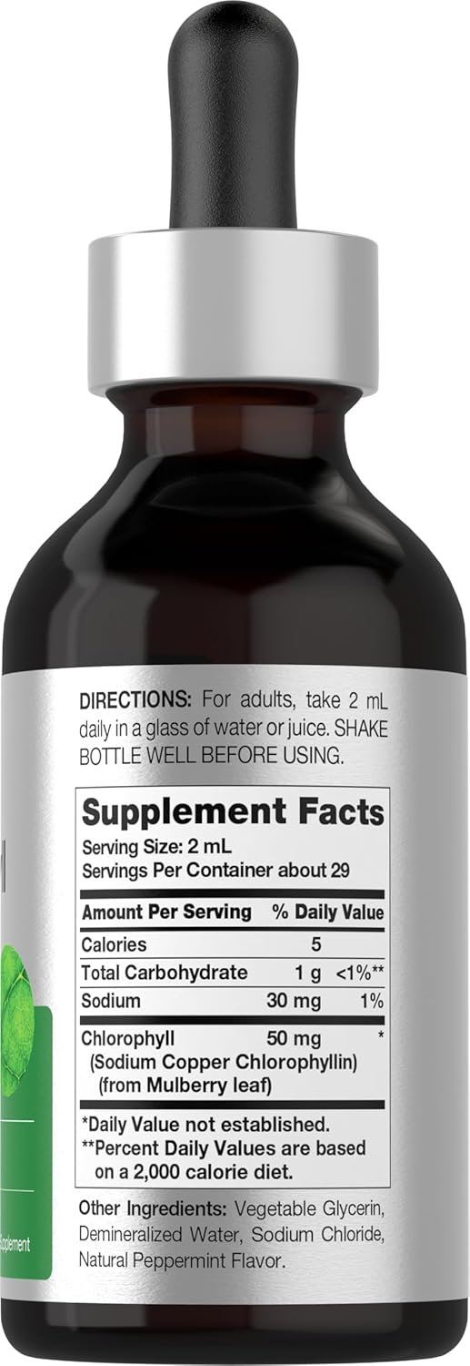 Horbäach Liquid Chlorophyll Drops | 2 Oz | Vegan, Non-Gmo, And Gluten Free Formula | Natural Peppermint Flavor
