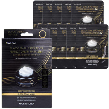 Farmstay Black Snail & Peptide 9 Cream Mask β Hydrating & Repairing Snail Mucin Mask, Korean Skincare For Smooth, Firm Skin, 10 Sheets (0.77 Fl. Oz Each)