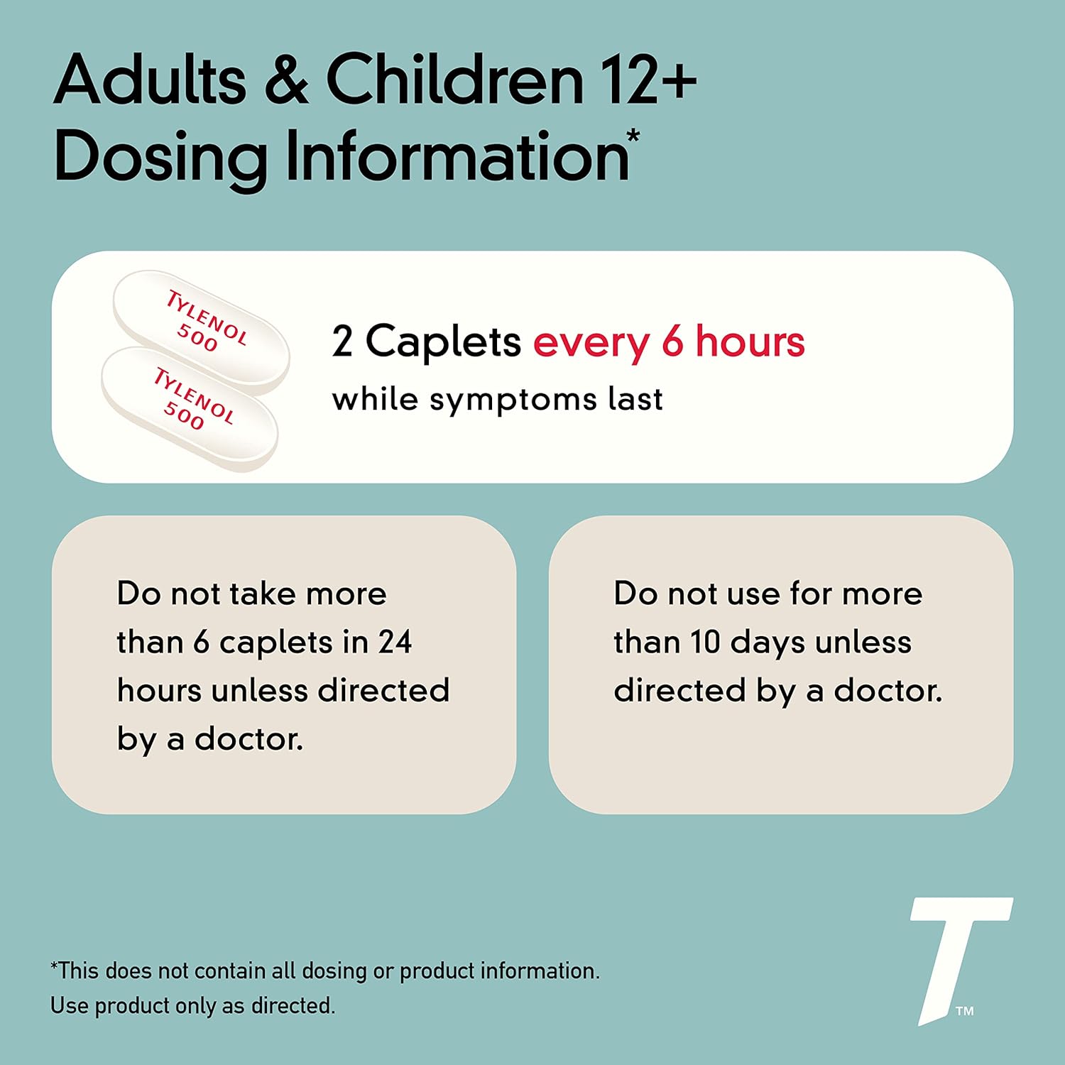 Tylenol Extra Strength Pain Reliever and Fever Reducer Caplets, 500 mg Acetaminophen Pain Relief Pills for Headache, Backache, Toothache & Minor Arthritis Pain Relief; 100 ct.; Pack of 2 : Health & Household