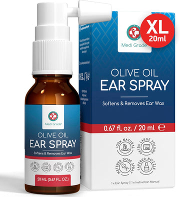 Medi Grade Olive Oil Ear Spray For Wax Removal And Blocked Ears, 20Ml – 100% Natural Ear Oil Spray Softens And Removes Hardened Earwax Buildup – Over 50 Sprays For Effective Ear Cleaning