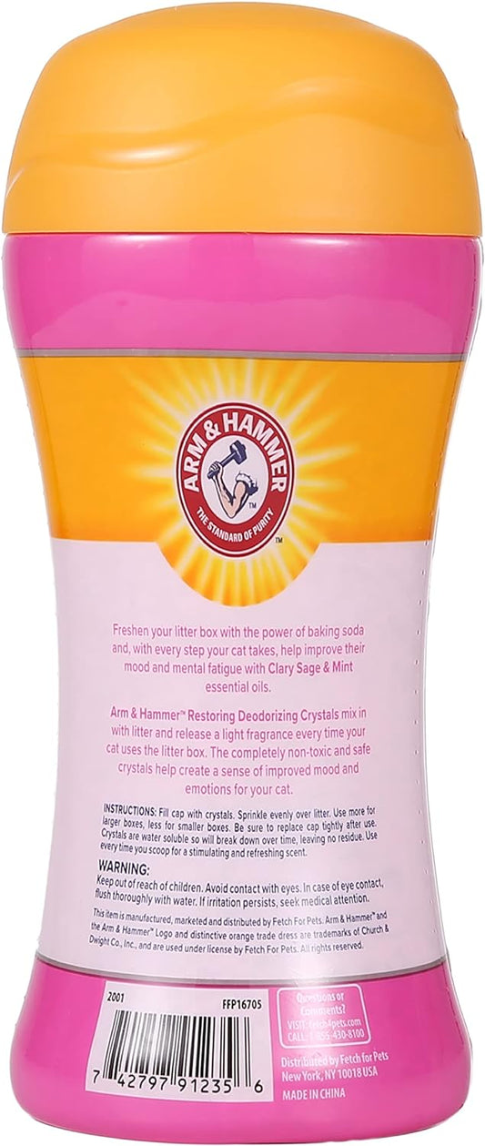Arm & Hammer Deodorizing Cat Litter Crystals For Litter Boxes | Restoring Odor Neutralizing Eliminator In Clary Sage & Mint Scent | Box Odor Eliminator, 15 Oz