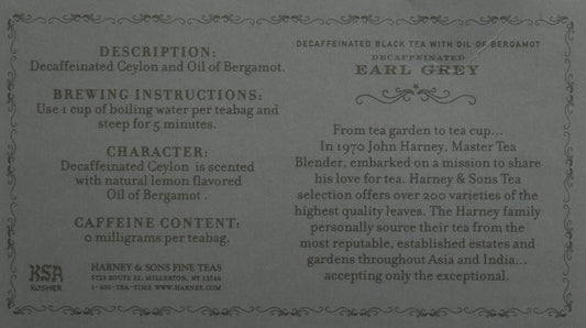 Harney & Sons Fine Teas Decaffeinated With Bergamot, Earl Grey, 50 Count