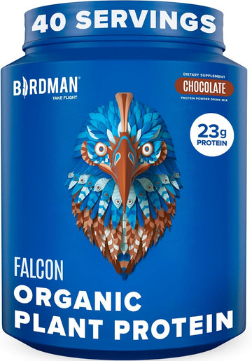 Falcon Vegan Protein Powder Organic, Stevia & Sugar Free, Plant Based Protein, Low Carb, Dairy Free, Keto, Non Whey Protein, Probiotic, Pea Protein | Chocolate Flavor - 40 Servings - 2.64Lb
