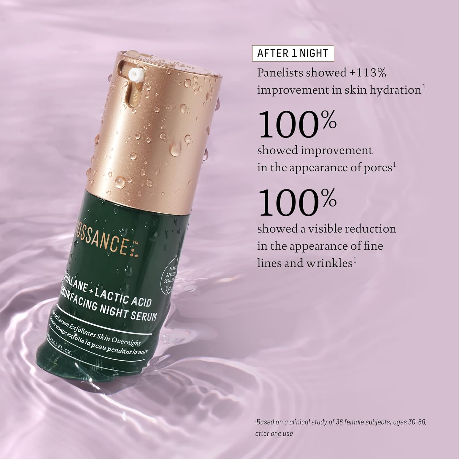 Biossance Squalane + Lactic Acid Resurfacing Night Serum - Vegan 10% Lactic Acid Face Serum For Skin Texture And Fine Lines - Gentle Night Exfoliant, Hydrating - Pore Reducer For Face, 1.0 Ounce : Beauty & Personal Care