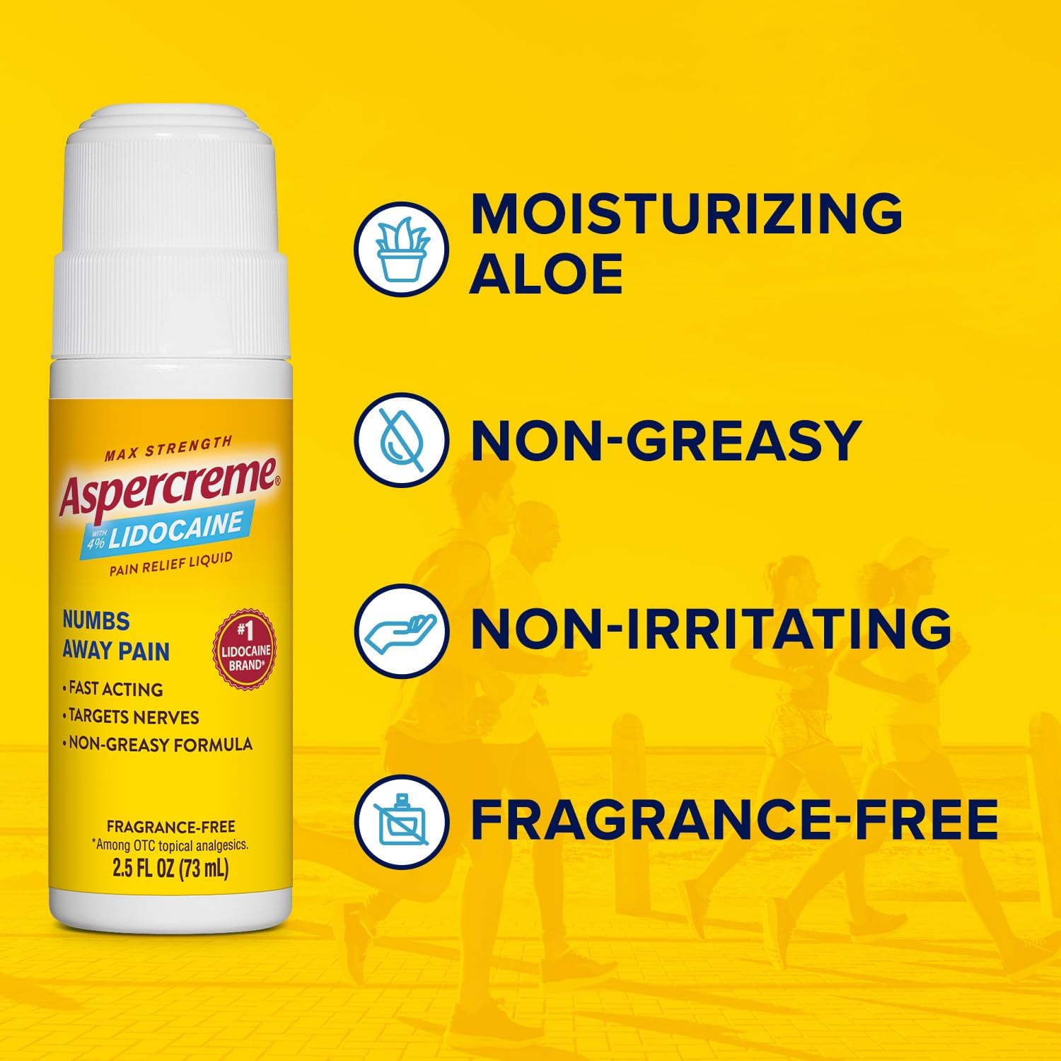 Aspercreme Odor Free Max Strength Lidocaine Pain Relief Liquid With Roll-On No Mess Applicator, 2.5 oz. 2pk : Health & Household