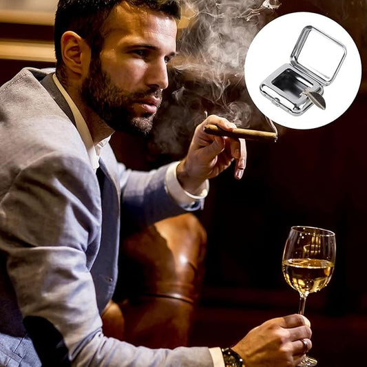 Stainless Steel Mini Compact Ashtray, Pocket & Car Ashtray - Portable for Indoor, Outdoor & Travel (Silver) - 1 Pcs
