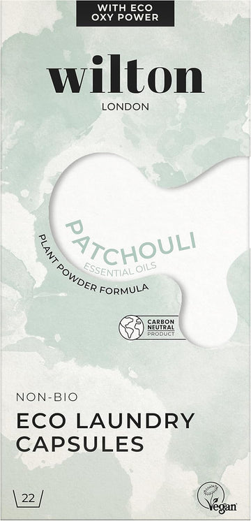 Wilton London Eco Friendly Laundry Capsules 22 Washes - 100% Plastic Free Packaging - Non-Bio - Plant-Based & Biodegradable Powder Formula - Essential Oils - Fresh And Longlasting Patchouli Scent