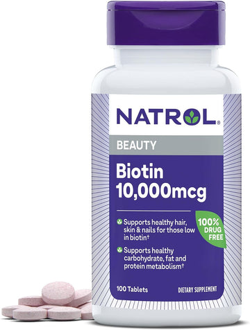 Natrol Beauty Biotin 10,000Mcg Vitamins For Beauty, 100 Tablets, 100 Day Supply
