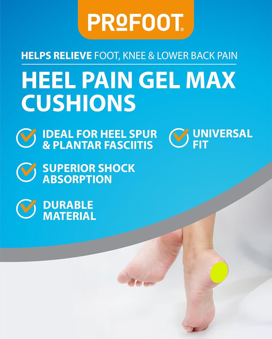 Profoot Gel Max Cushions For Heel Pain - Women'S Heel Cushions - Gel Pad Cushions Ideal For Heel Spur, Plantar Fasciitis, Knee & Back Pain - Reduces Pressure And Absorbs Shock