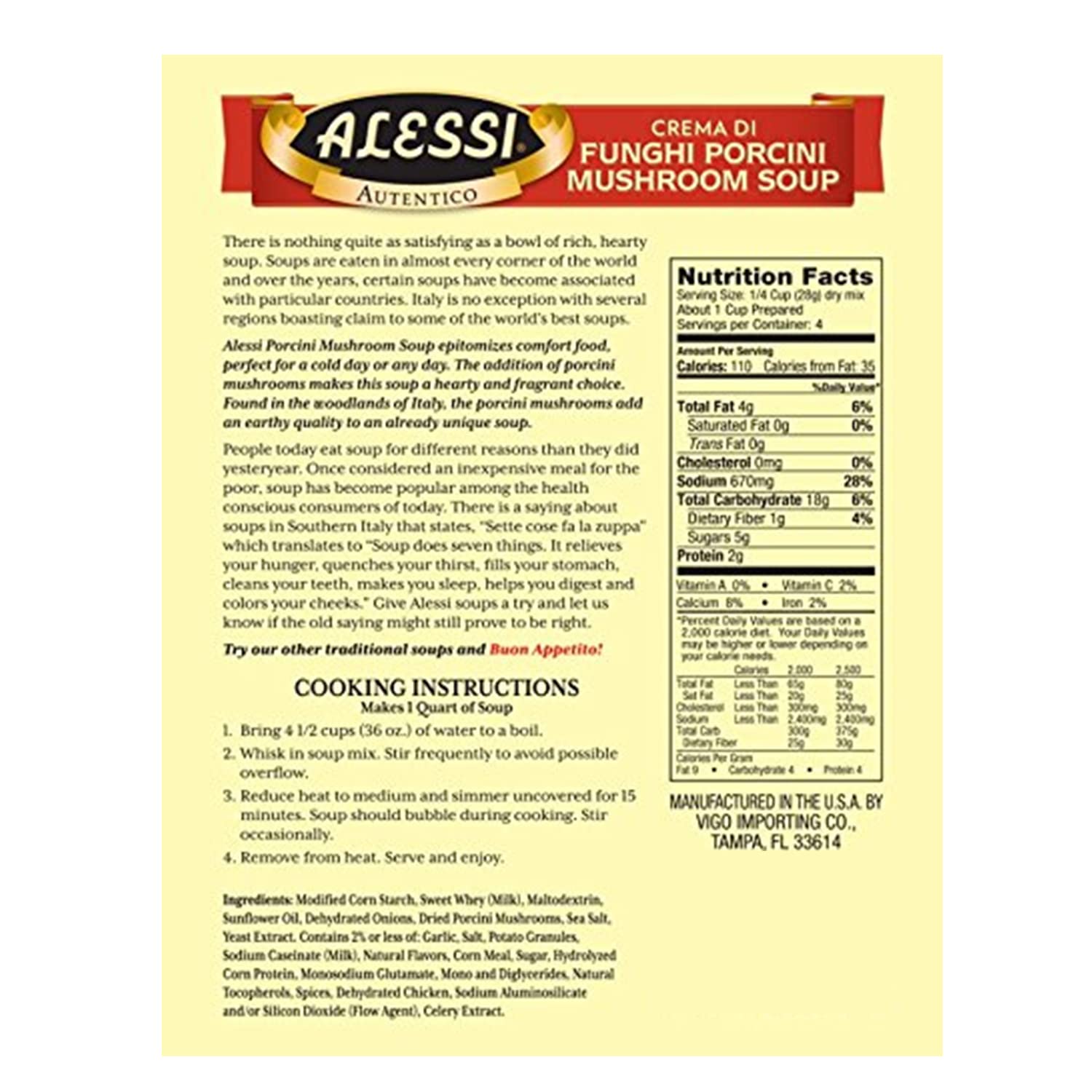 Alessi Autentico Premium Soups, Traditional Flavors, 4oz (Porcini Mushroom, Pack of 6) : Grocery & Gourmet Food