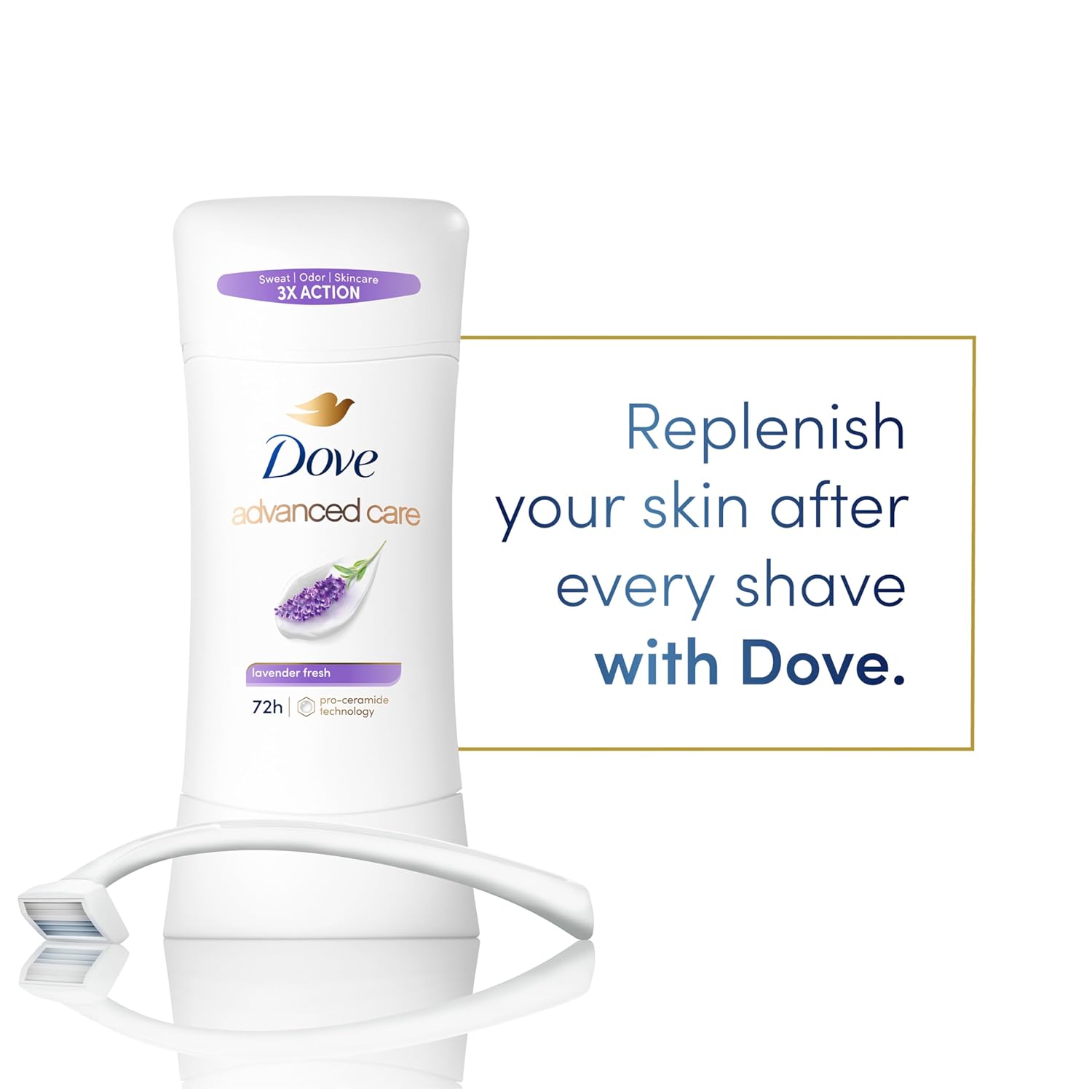 Dove Advanced Care Antiperspirant Deodorant Stick Lavender Fresh For Helping Repair Skin Barrier After Shaving, With 72-Hour Sweat & Odor Protection, 2.6 Oz : Beauty & Personal Care