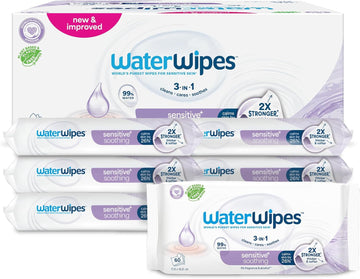 Waterwipes Relieving Cleaning Baby Wipes, 360 Wipes (6 Packs), With 99% Water & Botanical Extracts, Wet Wipes For Face & Body