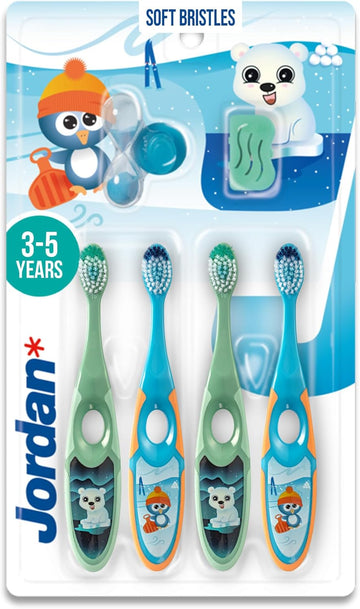 Jordan® Step 2 Children'S Toothbrush For 3-5 Years, Soft Bristles, Double Ergonomic Handle & Bpa-Free, Blue Colour, Pack Of 2 Units
