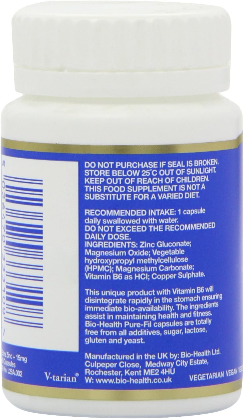 Bio-Health Extra Zinc Food Supplement with Vitamin B6, Magnesium and Copper Supports Normal Function of the Immune System Suitable for Vegetarians and Vegans, 60 Capsules : Amazon.co.uk: Health & Personal Care