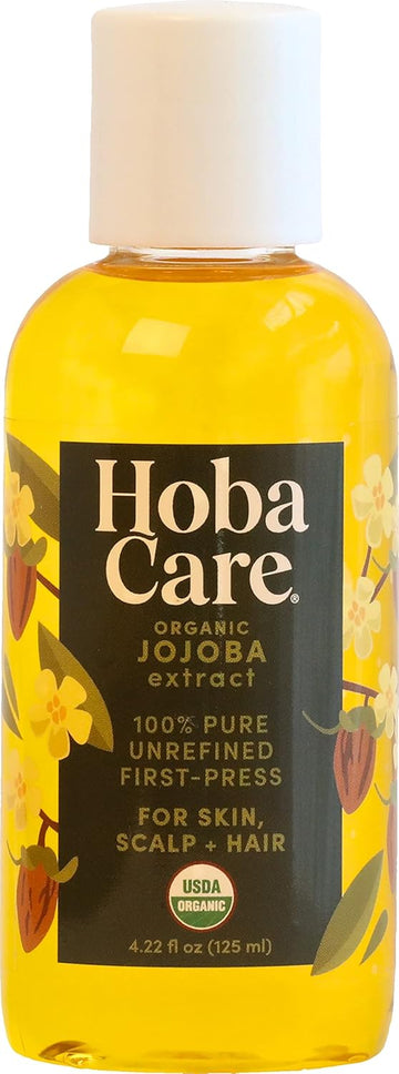Hobacare Organic Unrefined Jojoba Oil For Nails, Cuticles, Dry Skin, Beard, Scalp Massage β Mini Travel Size 100% Pure Hexane Free Natural Carrier Oil For Skincare, Hair, Shaving Aftercare (4.22 Oz)