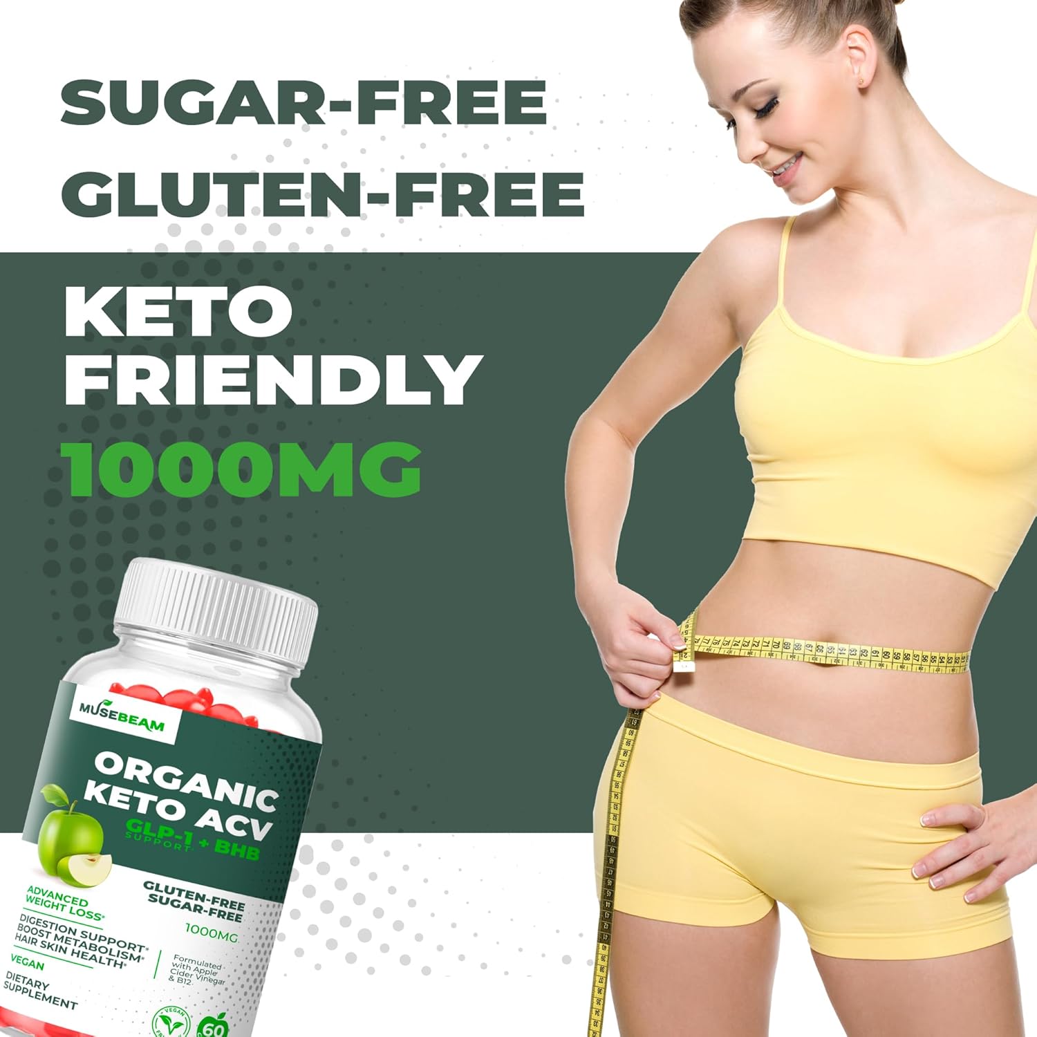 Organic Keto Acv Gummies Advanced Weight Loss - Gluten & Sugar Free Belly Fat Burner Apple Cider Vinegar Diet Supplement For Women Men (1000Mg) : Health & Household