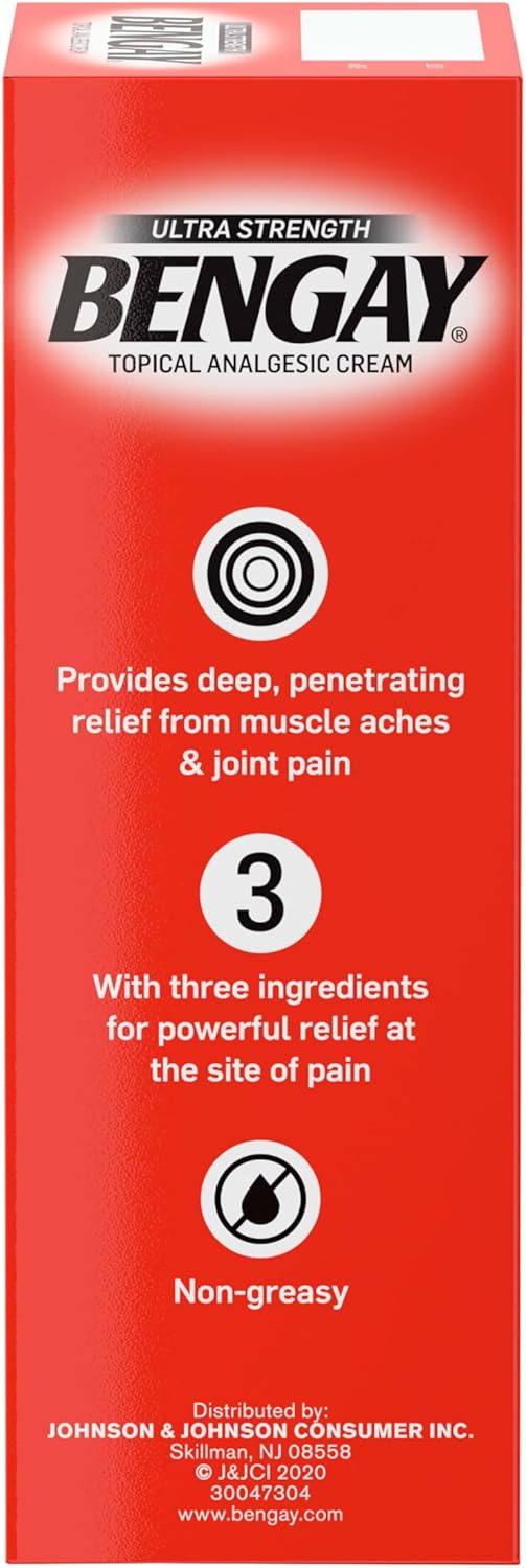 Bengay Ultra Strength Bengay Topical Pain Relief Cream, Non-Greasy Topical Analgesic For Minor Arthritis, Muscle, Joint, And Back Pain, Camphor, Menthol & Methyl Salicylate, 2 Oz