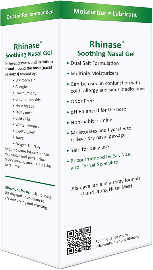 Rhinase Allergy Relief Lubricating Nasal Gel – Steroid Free, Dual Wetting Agent & Salt Formulation (1 Oz.) For Nasal Dryness Nosebleeds Saline Gel For Nose…