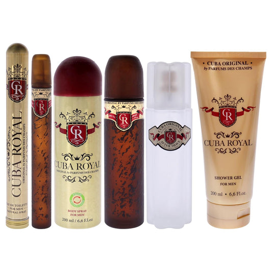 Cuba Royal For Men Gift Set (Eau De Toilette Spray 3.4 Ounce, Eau De Toilette Spray 1.17 Ounce, Shower Gel, After Shave, Body Spray)