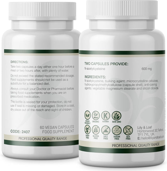 Nac 600Mg – 30 Day Supply – N-Acetyl Cysteine – Gluten-Free, Organic, Vegan & Vegetarian Friendly – Antioxidant & Immune Support Supplement