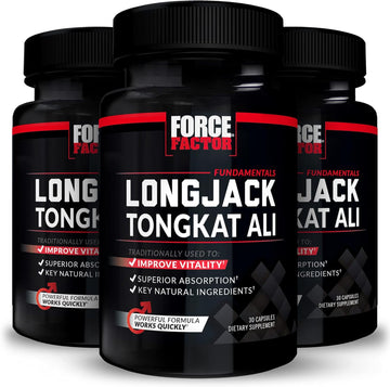 Force Factor Longjack Tongkat Ali 500 Mg For Men, Longjack Tongkat Extract To Support Male Vitality & Improve Drive, Capsules With Bioperine Black Pepper Extract, 30 Count (Pack Of 3)