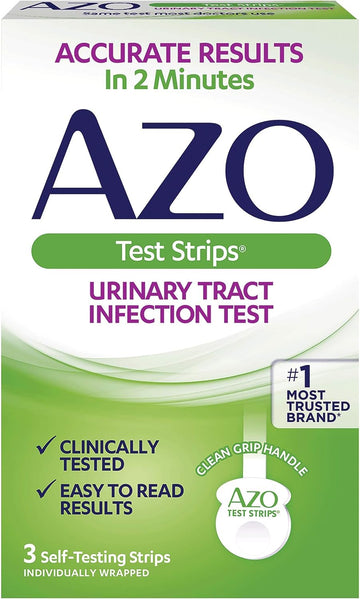 Azo Urinary Tract Infection (Uti) Test Strips, Accurate Results In 2 Minutes, Clinically Tested, Easy To Read Results, Clean Grip Handle, #1 Most Trusted Brand, 3 Count