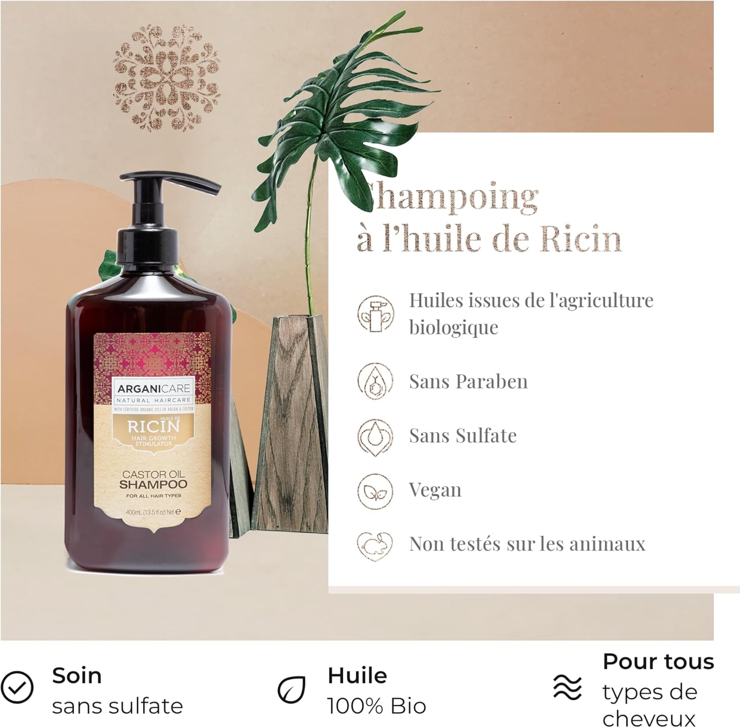 Arganicare | Duo Shampoo + Conditioner | Castor | Growth Accelerator | Gently Cleanses & Moisturizes Hair | All Hair Types | 1X400 Ml + 1X400Ml