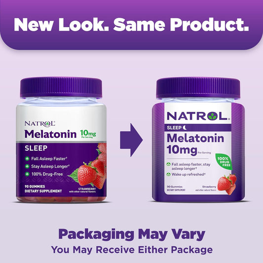 Natrol 10 Mg Melatonin Gummies, Sleep Support For Adults, Melatonin Supplements For Sleeping, 90 Strawberry-Flavored Gummies, 45 Day Supply