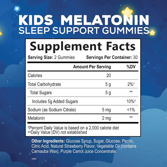 Kids Melatonin Gummy 1Mg, 100% Drug-Free & Effective Sleep Supplement Gummies For Children Ages 3 And Up, Chewable Supplement For Restful Sleep, Natural Berry-Flavored - 60 Gummies