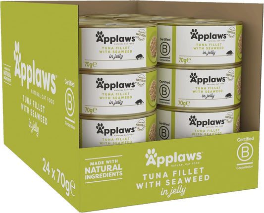 Applaws 100% Natural Wet Cat Food, Tuna Fillet With Seaweed In Tasty Jelly 70 G Tin (Pack Of 24 X 70 G)1038Ml-A