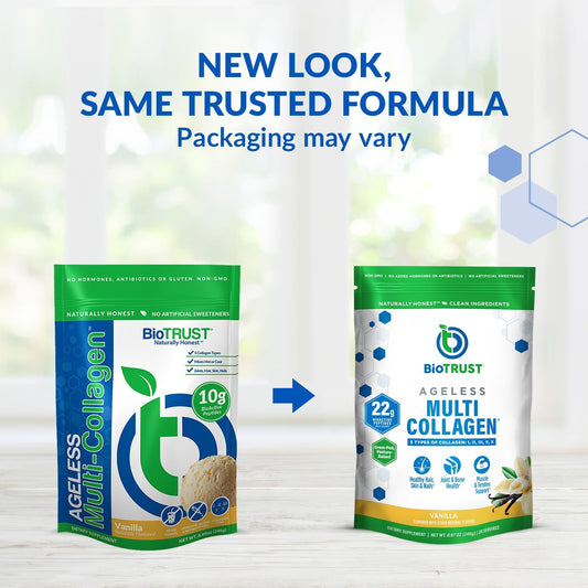 Biotrust Ageless Multi Collagen Peptides Powder – 5 Types (I, Ii, Iii, V, X) – Vanilla Collagen Powder For Women & Men – Hydrolyzed Protein – Grass Fed Beef, Fish, Chicken, Eggshell Membrane