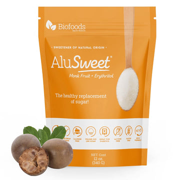 Alusweet Monk Fruit Sweetener With Erythritol Zero Calorie - 12 Oz - 1:1 Sugar Substitute, Keto-Friendly, Gluten-Free, Organic, Plant-Based Sugar Substitute For Baking, Coffee, Cooking And Drinks