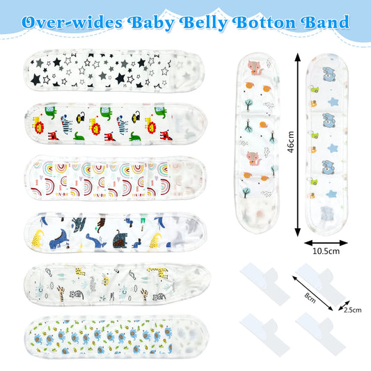 8 Pcs Cotton Baby Belly Band mit 4 Pcs Hook and Loop Tape, Cartoon Umbilical Hernia Belt Infant, Newborn Belly Button Band for 0-12 Months, 2 Styles