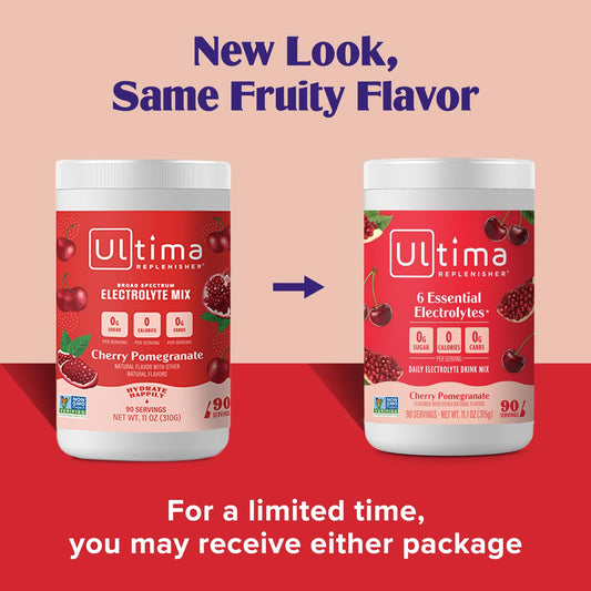 Ultima Replenisher Daily Electrolyte Drink Mix β Cherry Pomegranate, 90 Servings β Hydration Powder With 6 Electrolytes & Minerals β Keto Friendly, Vegan, Non- Gmo & Sugar-Free Electrolyte Powder