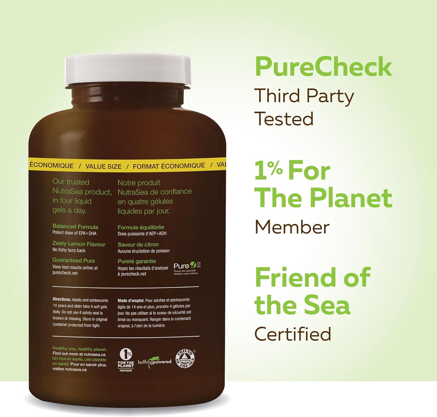 Nutrasea By Nature'S Way Omega-3 Liquid Gels, Lemon, 240 Liquid Gels, Value Size, 1250 Mg Omega-3 (750 Mg Epa, 500 Mg Dha), Non-Gmo : Health & Household