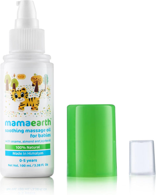 Mamaearth Soothing Massage Oil For Babies | Long Lasting Moisturization With Sesame, Almond & Jojoba Oil | Nourishes & Keeps Skin Soft & Supple | Gentle & Baby Safe | 3.38 Fl Oz/100Ml