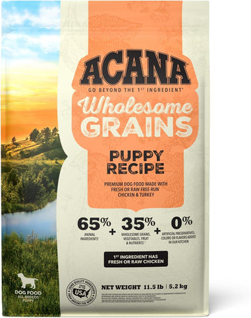 Acana Wholesome Grains Dry Dog Food, Puppy Recipe, Real Chicken, Eggs And Turkey Dog Food Recipe, 11.5Lb