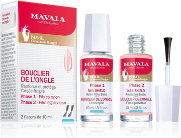 Mavala Nail Shield, 2 Count, Phase 1 & 2, Clear Nail Polish Top Coat, Nail Strengthener, Nail Growth & Nail Hardener Treatment, Nail Care And Repair For Brittle Or Split Nails