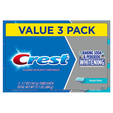 Crest Cavity And Tartar Protection Toothpaste, Whitening Baking Soda & Peroxide, (3 Count Of 5.7 Tubes Each), 17.1 Ounce