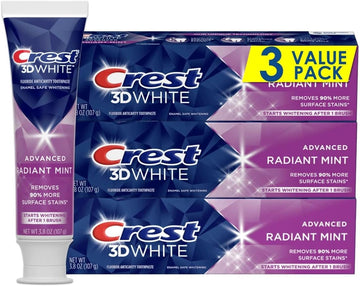 Crest 3D White, Whitening Toothpaste, Radiant Mint, 3.3 Ounce, Pack Of 3