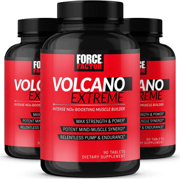 Force Factor Volcano Extreme, Pre Workout Nitric Oxide Booster Supplement For Men With Creatine, L-Citrulline, And Huperzine A For Better Muscle Pumps, 90 Count (Pack Of 3)
